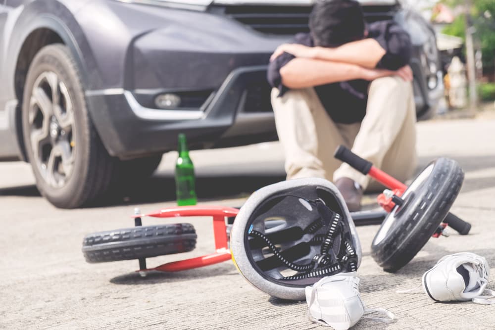 Scared and stressed desperate drunken driver after death of a person in car accident